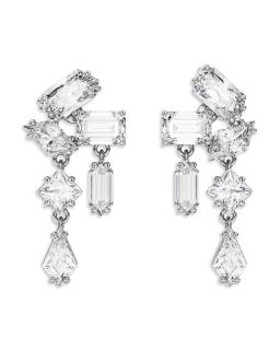Mesmera Mixed Cut Cluster Drop Earrings in Rhodium Plated
