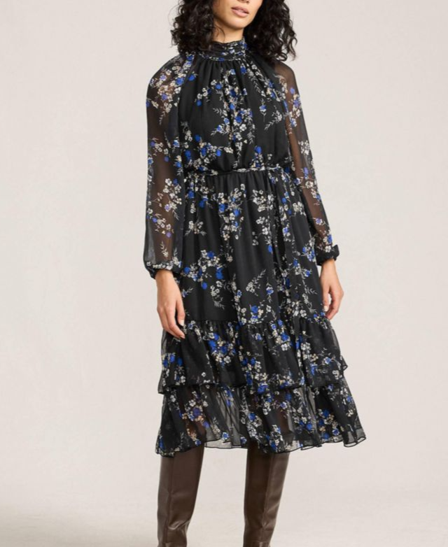 Women's Crinkle Chiffon Ruffle Dress