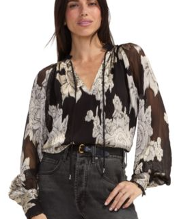 Women's Floral Long-Sleeve V-Neck Blouse