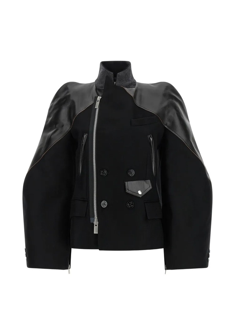 Sculptural-shoulder melton-wool jacket