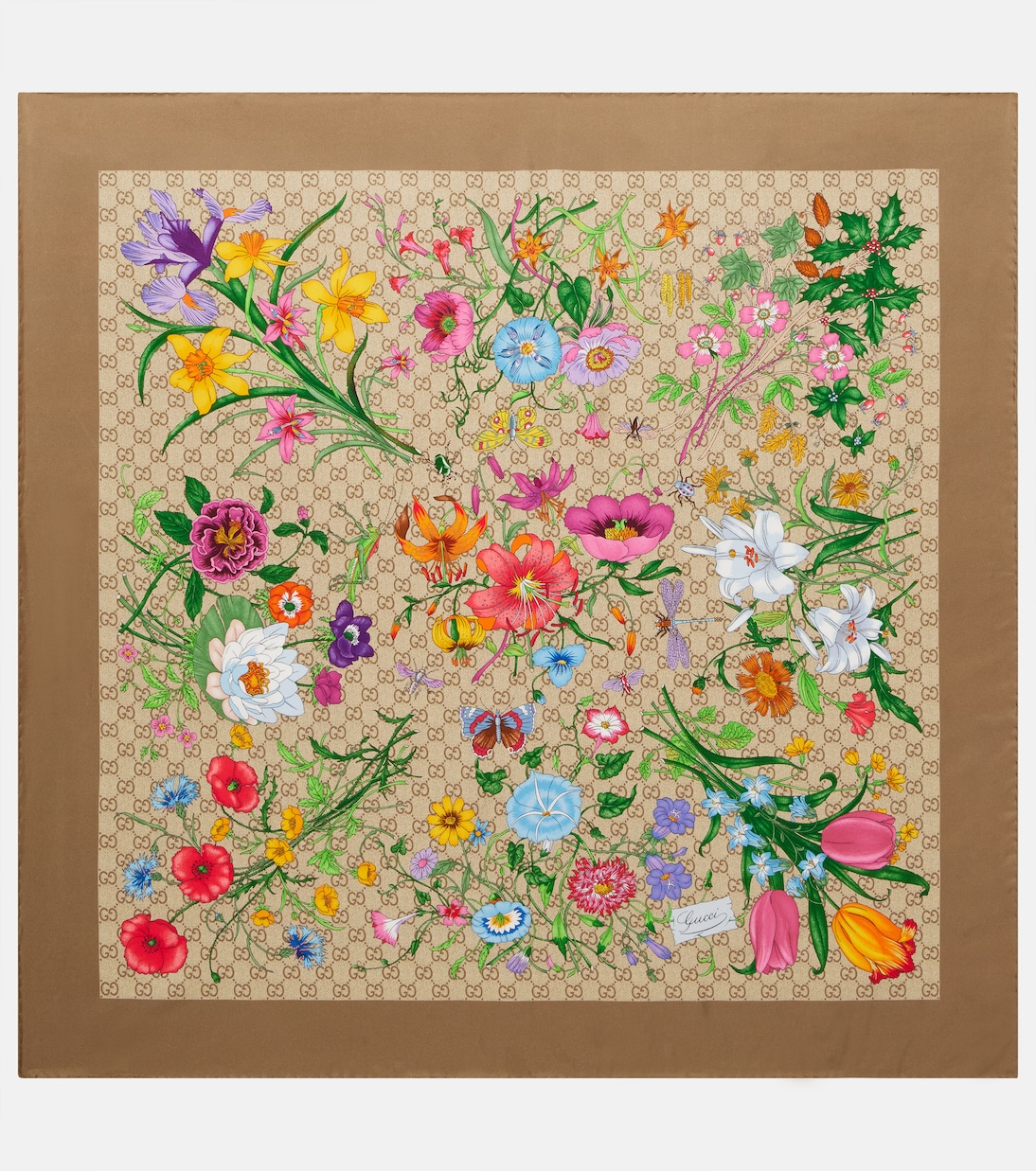GG Gucci Flora silk twill scarf