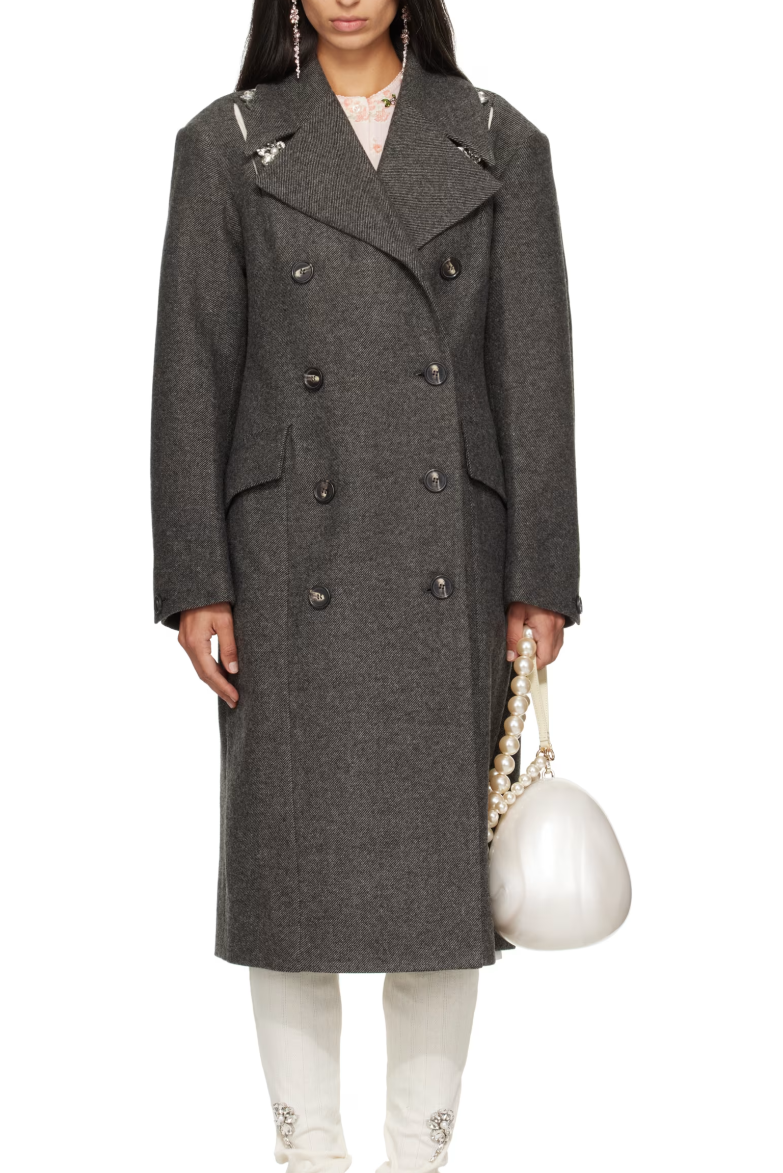 Simone Rocha Gray Double Breasted Slash Coat