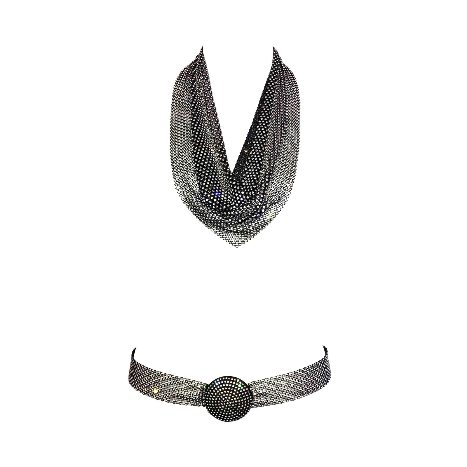 Rhinestone Necklace + Belt Set - c.1970