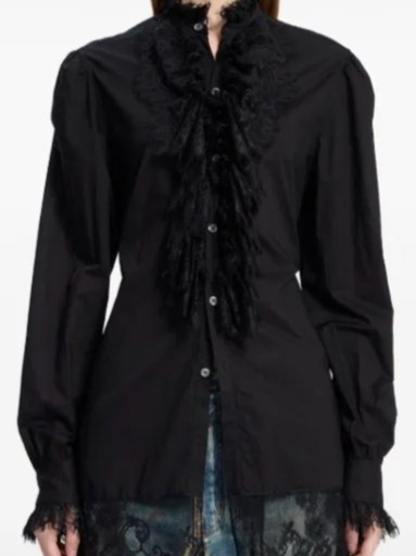 Ruffled lace-trim shirt