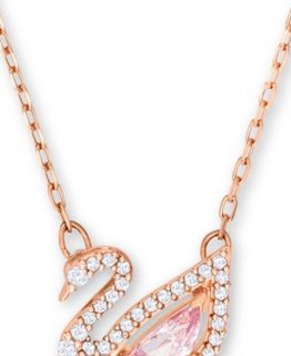 Rose Gold-Tone Crystal Swan Pendant Necklace, 14-7/8" + 2" extender