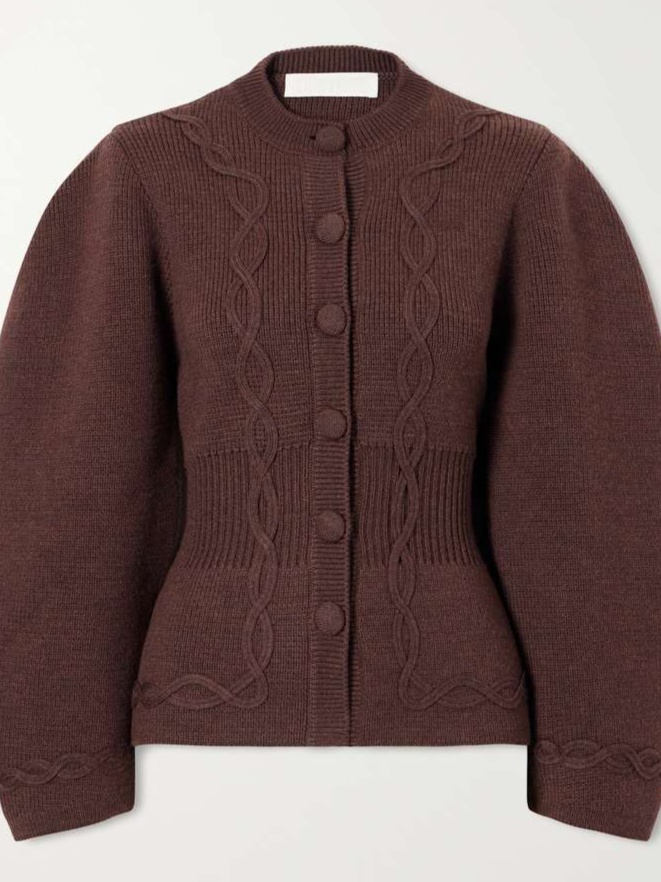 Embroidered wool cardigan