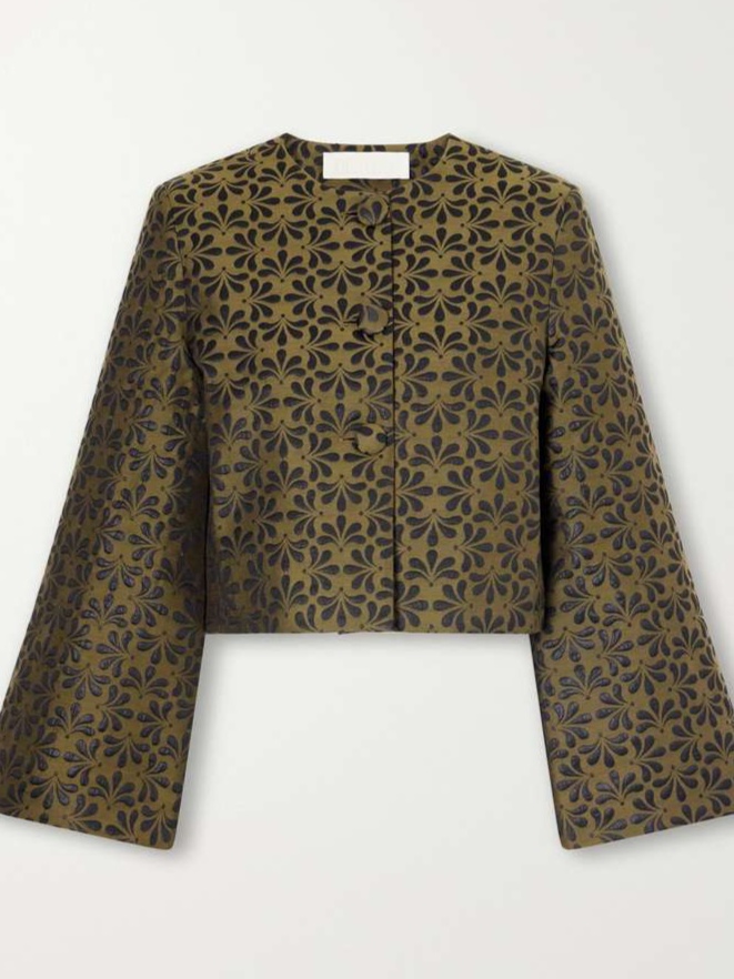 Ruby cropped floral-jacquard cotton-blend twill jacket