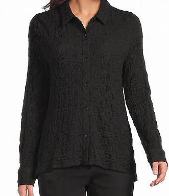 Eileen Fisher Textured Bubble Jacquard Point Collar Long Sleeve Button Front Shirt
