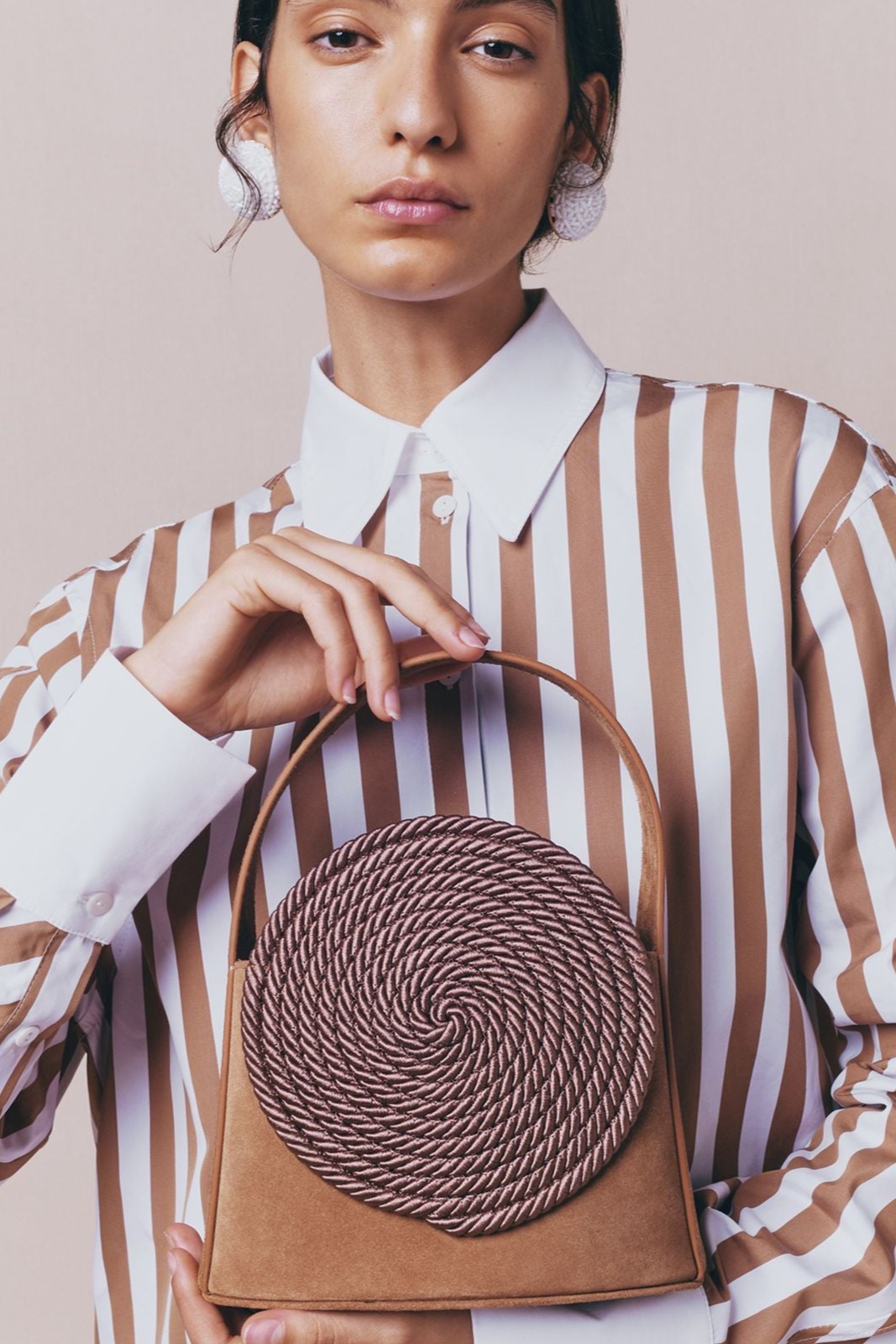 Brown suede bag with passementerie details