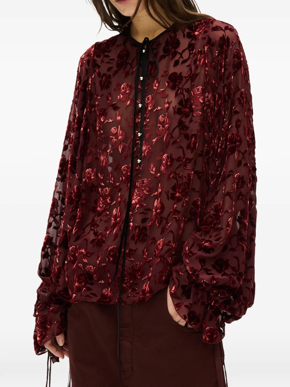 Devoré velvet-rose blouse