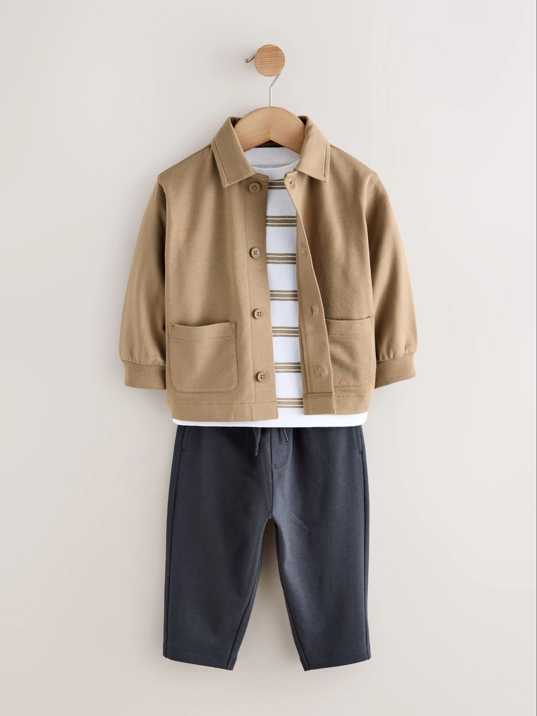 Tan Brown Jersey Shirt T-Shirt and Joggers 3 Piece Set