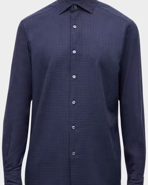 Men's Cotton and Cashmere Check Casual Button-Down Shirt