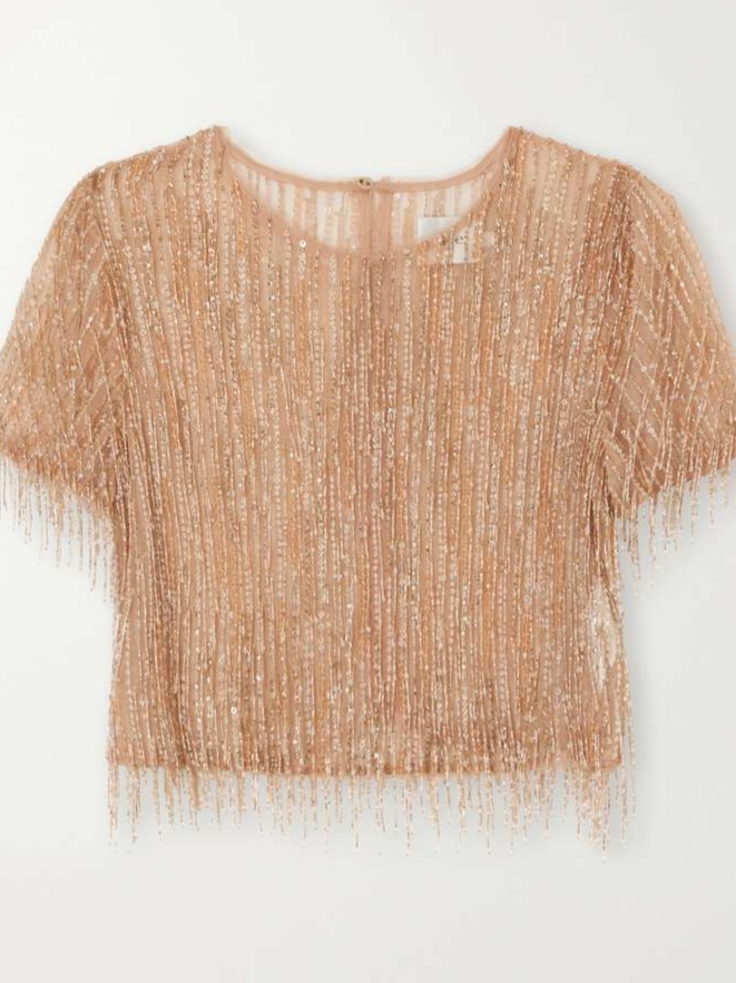 Glisten embellished mesh top