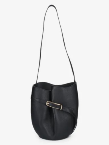 Belted buckle-detail pebbled bucket bag