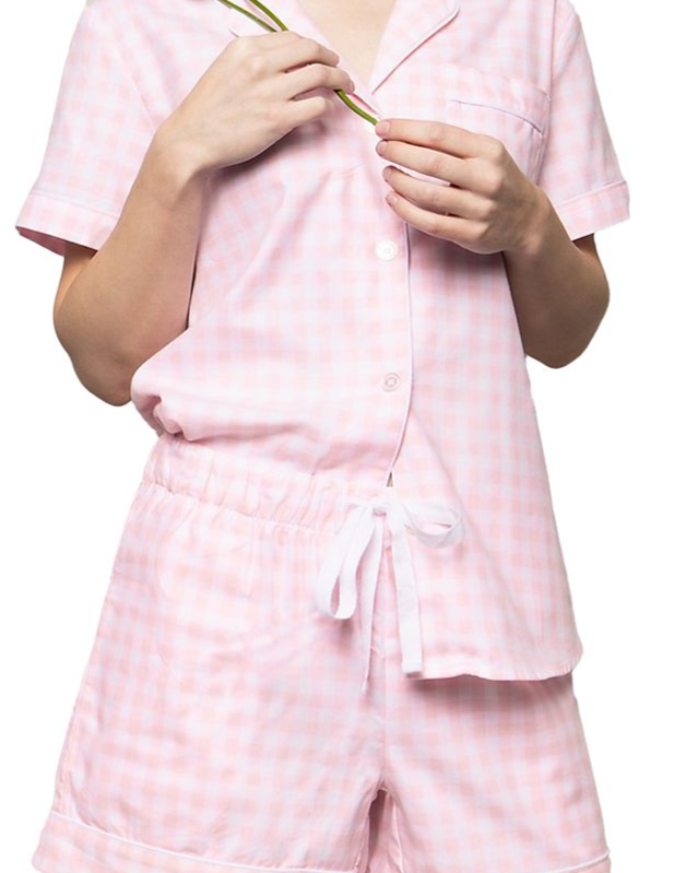 Gingham Cotton Pajama Shorts Set