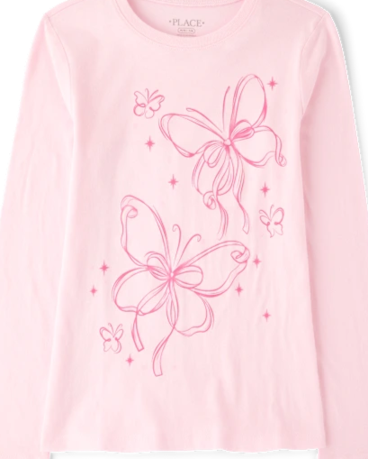 Girls Ribbon Butterfly Graphic Tee