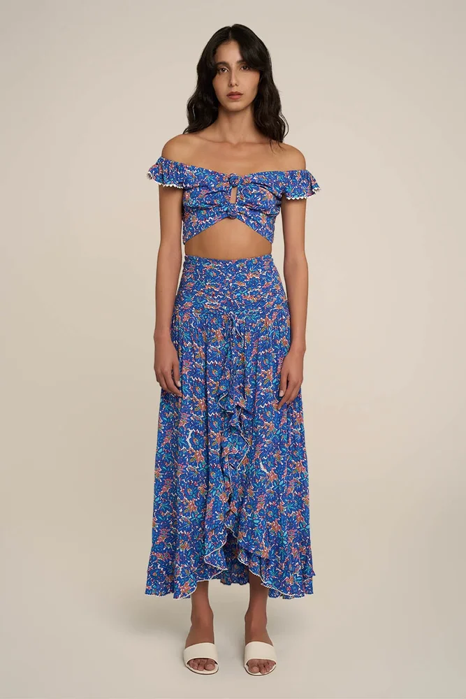 Long Skirt Neree - Blue Tiny Blooms