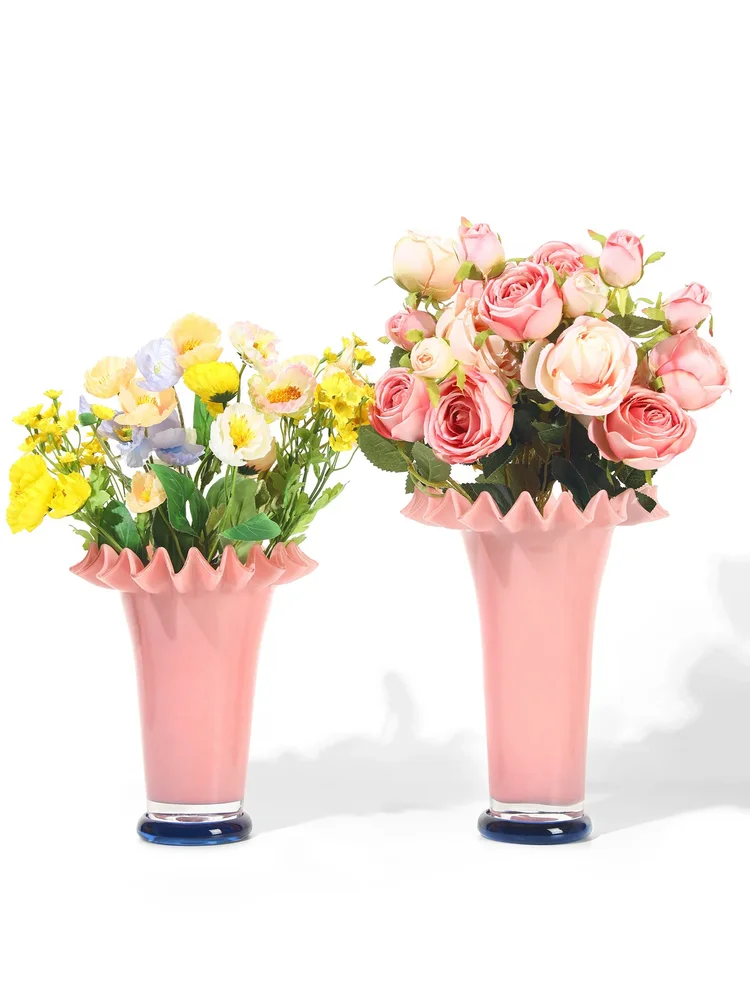 Rosewater Ruffled Vases, Set of 2