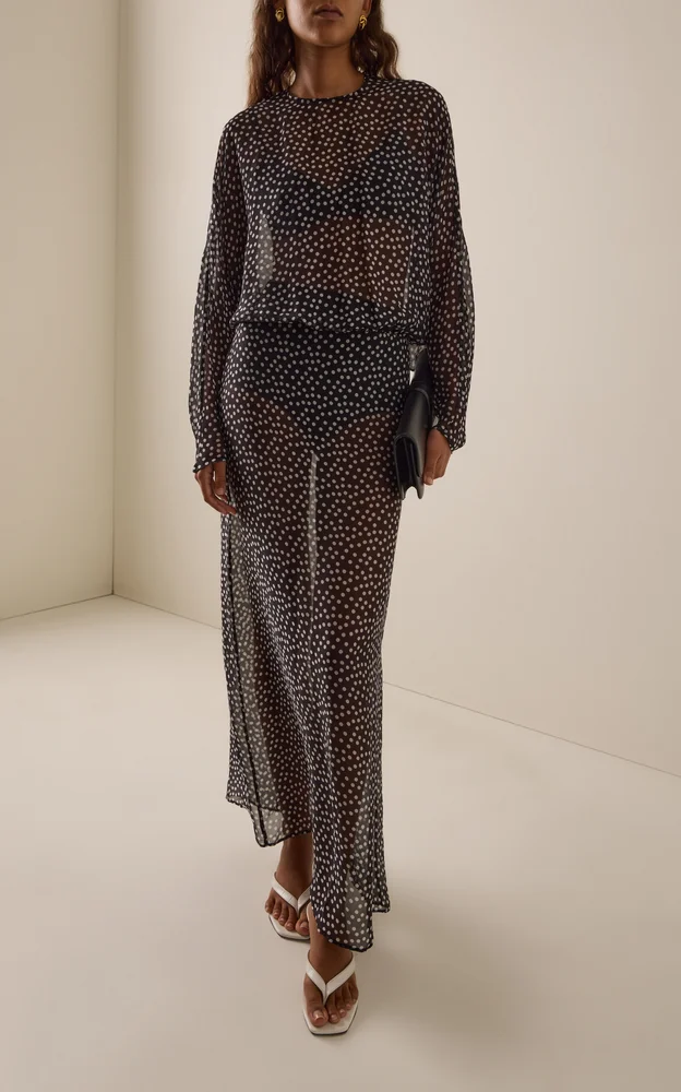 Polka-Dot Sheer Silk Maxi Dress