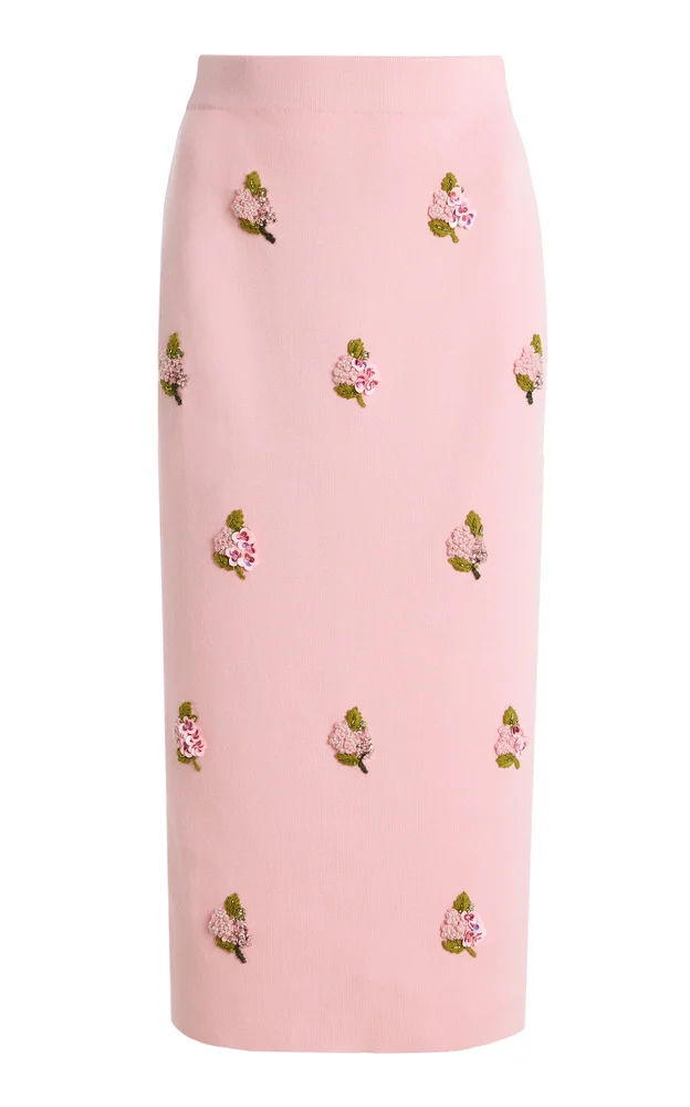 Embroidered Silk-Cotton Midi Pencil Skirt