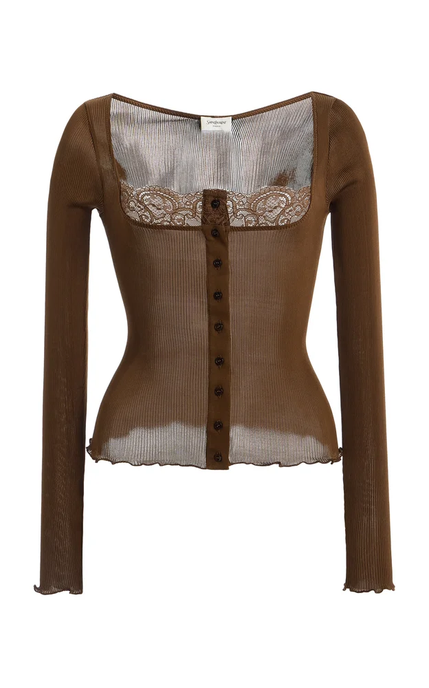 Lace-Trimmed Ribbed Silk Jersey Top