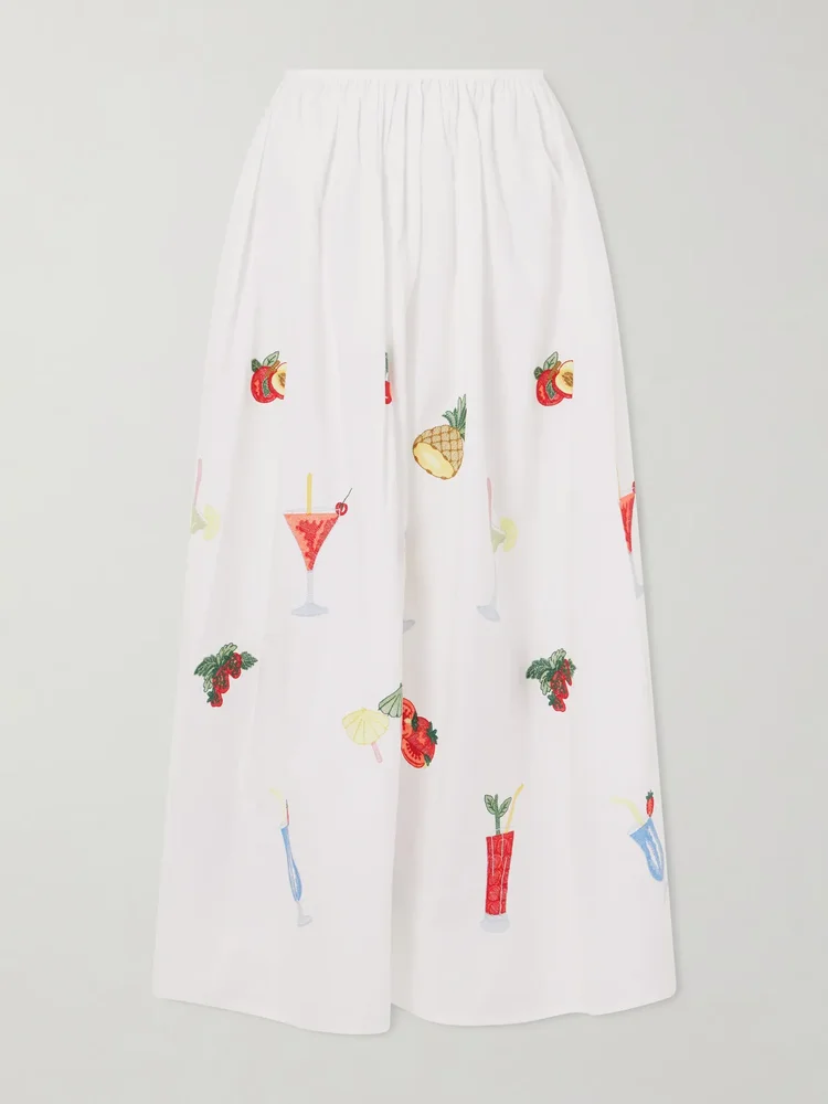 Talamone pleated embroidered cotton-poplin maxi skirt