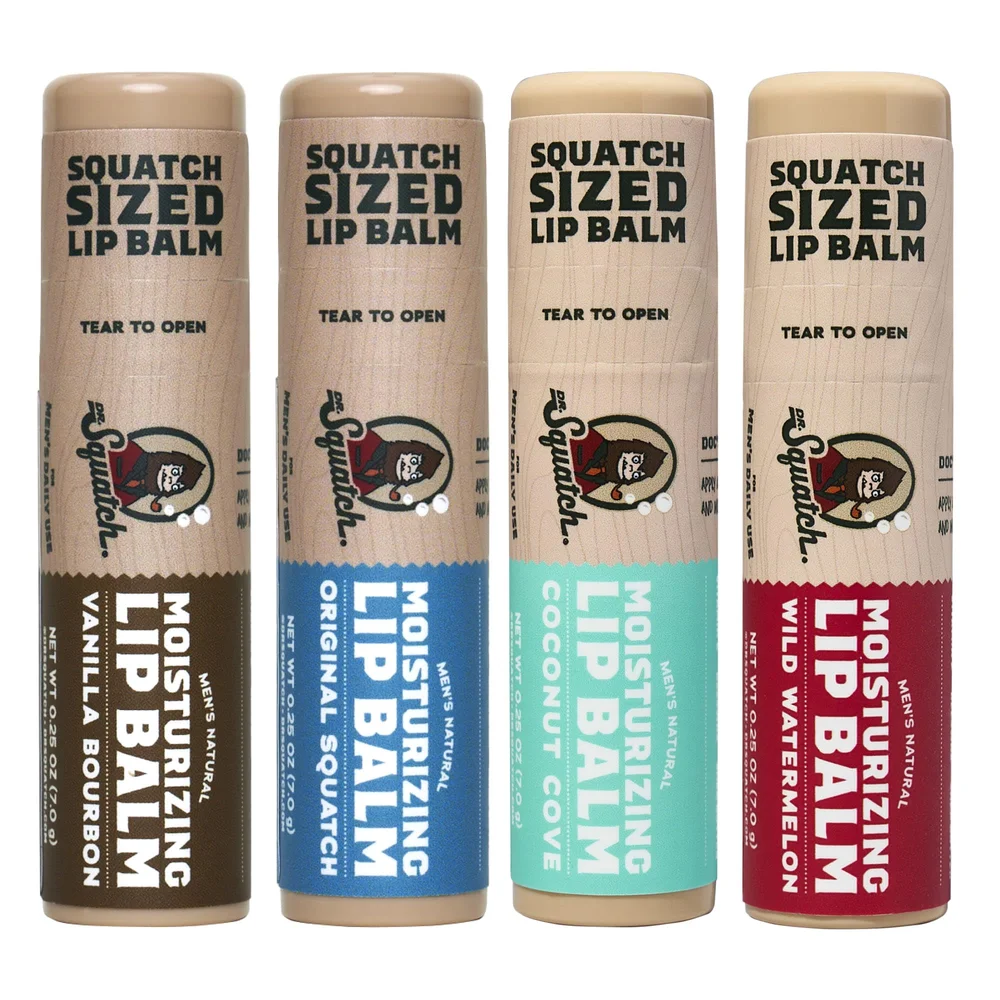 Natural Lip Balm 4-Pack in Original Mint, Vanilla Bourbon, Coconut Cove, Wild Watermelon