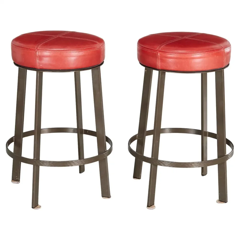 'Bon Bon' Red Leather Swivel Counter Stools (pair)