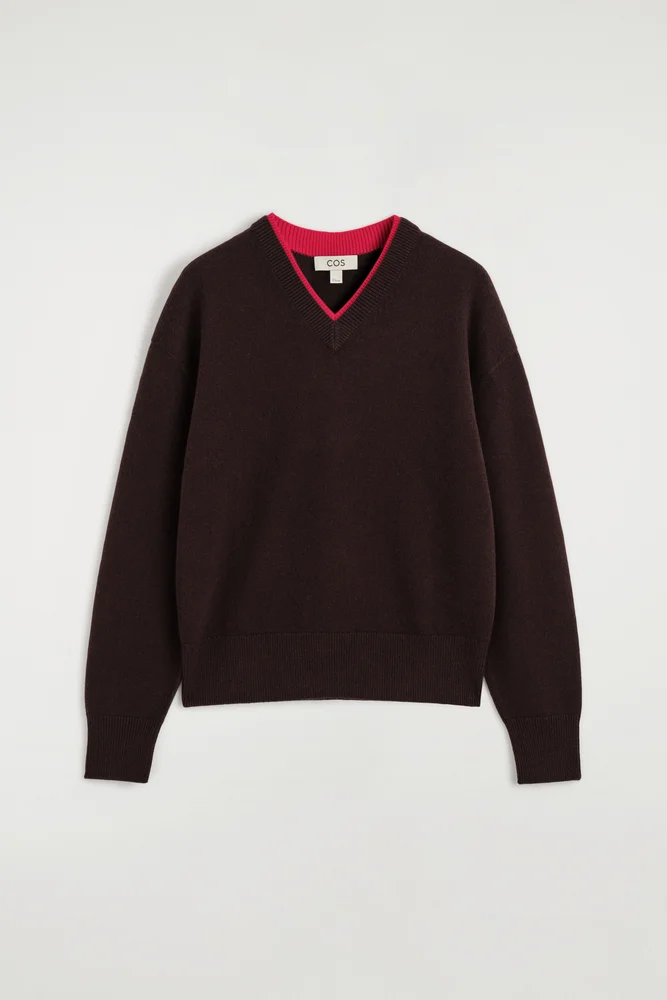 Merino Wool Layered V-neck Sweater