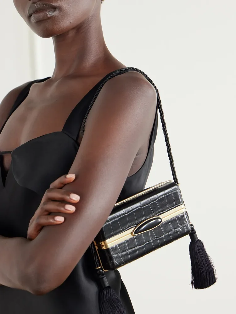 Roma croc-effect leather shoulder bag