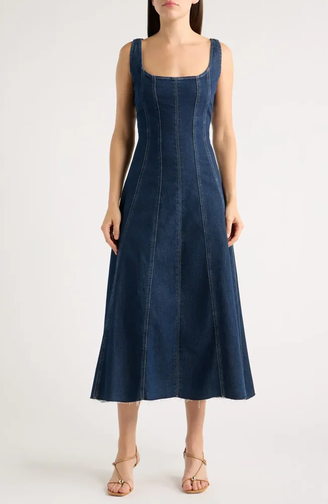 PSA Paneled Cotton Blend Denim Midi Dress