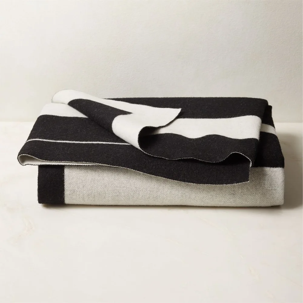 Shift Black and White Merino Wool Reversible Throw Blanket 50"x70"