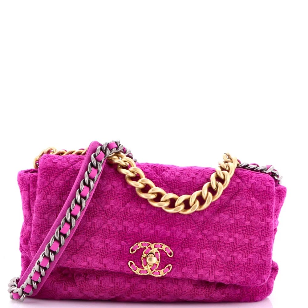 Pre-Owned Chanel 19 Flap Bag Quilted Tweed Large