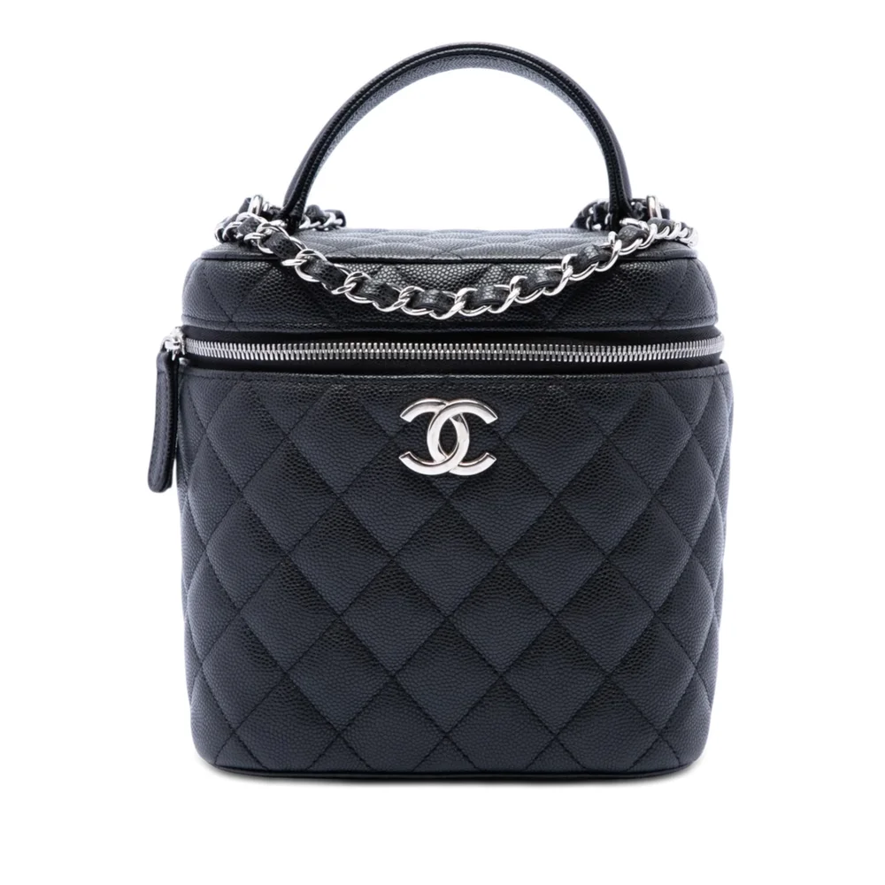 CC Quilted Caviar Calfskin Top Handle Vanity with Chain