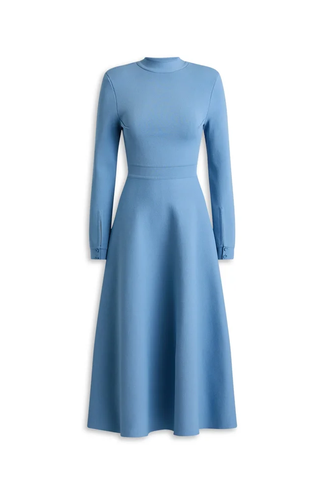 Crepe Knit Wrap Back Dress, Lapis Blue