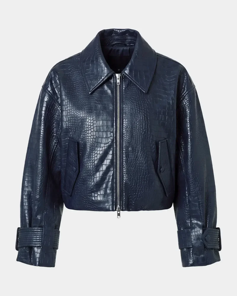 Paris Croc-Embossed Faux-Leather Jacket