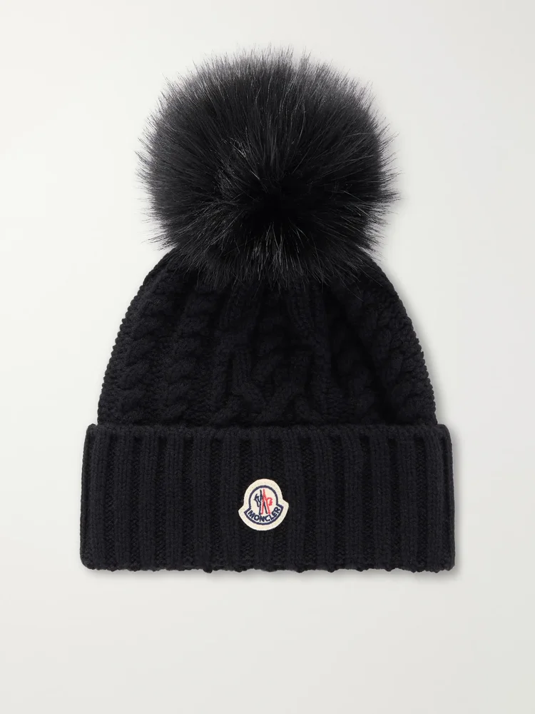Plush-trimmed wool and cashmere-blend beanie