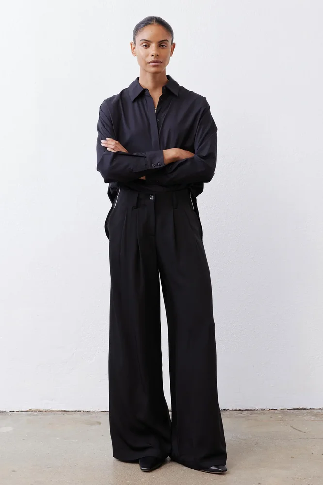 Side Stripe Wide Leg Trouser, Black Red Stripe