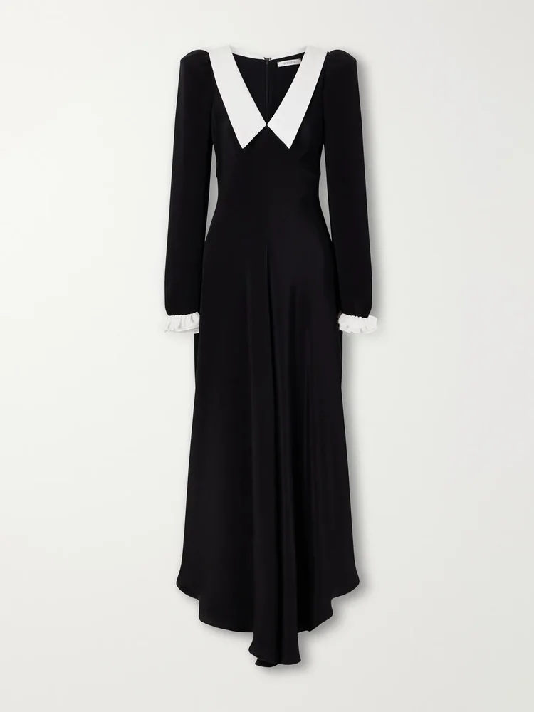 Ruffle-trimmed silk-crepe maxi dress