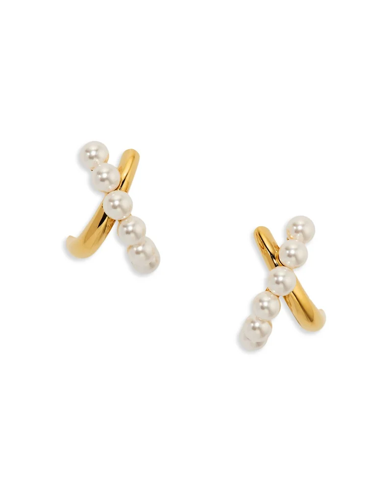 Esme Imitation Pearl Crossed Hoop Earrings