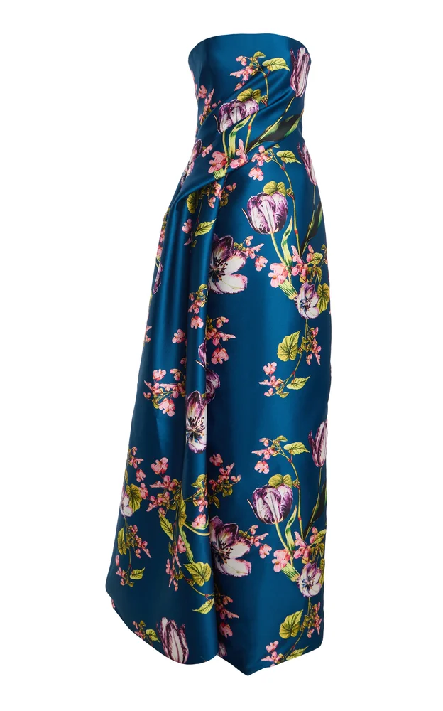 Strapless Draped Bodice Maxi Dress With Side Train