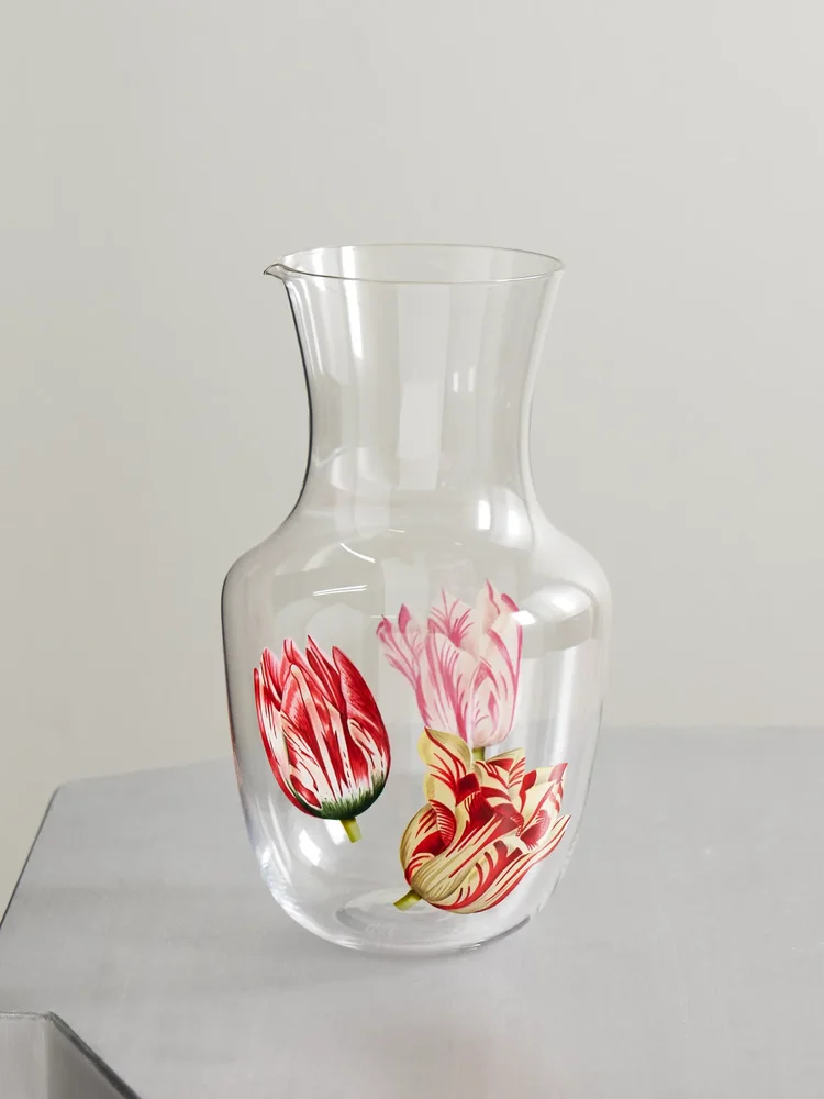 Tulipmania painted crystal glass water pitcher