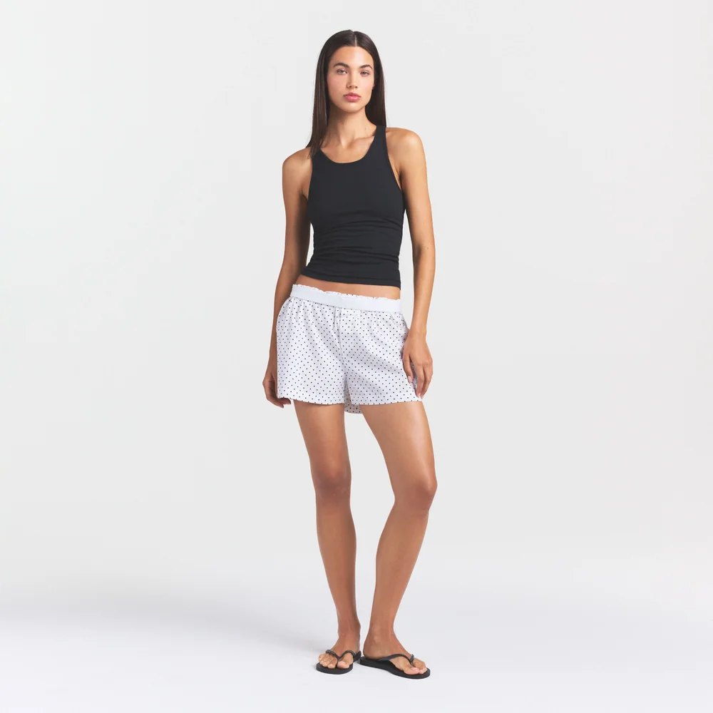 Cotton Poplin Boxer Sleep Set in Onyx Dot