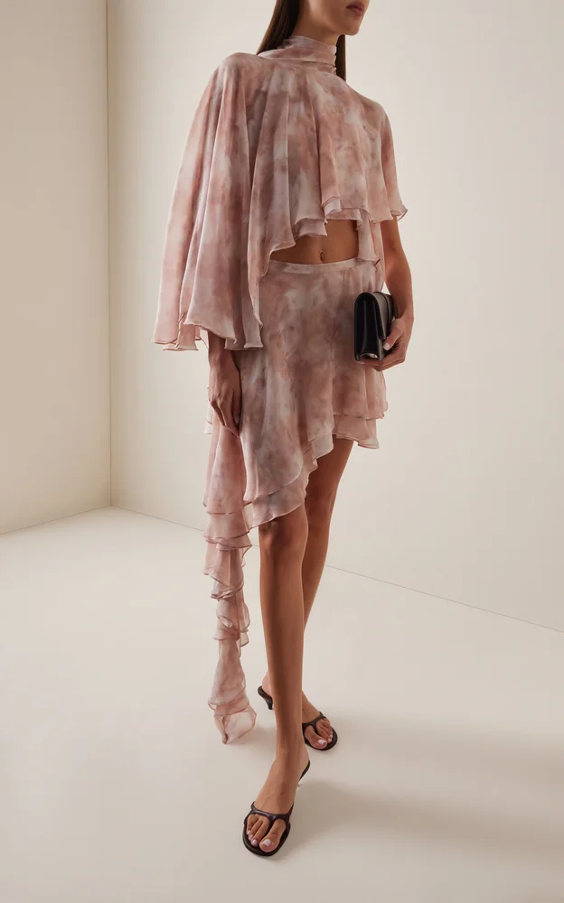 Exclusive Asymmetric Ruffled Silk Mini Skirt