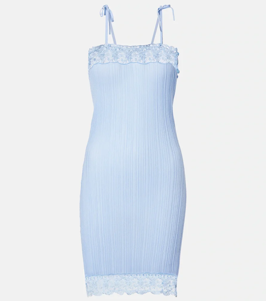 Lace-trimmed wool slip dress