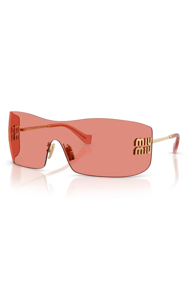 144mm Oversize Shield Sunglasses in Gold Red