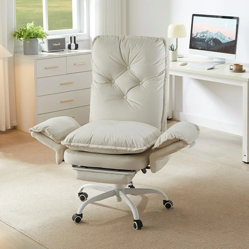 Beige Velvet Criss Cross Chair with Footrest