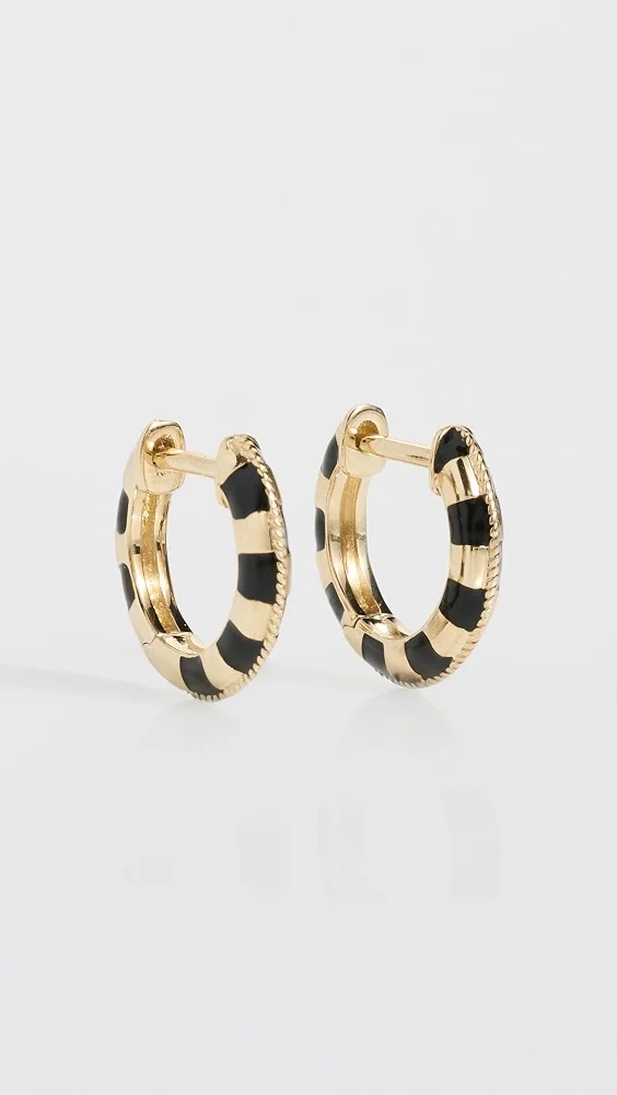 Gold Nano Hoop Checkerboard Earrings