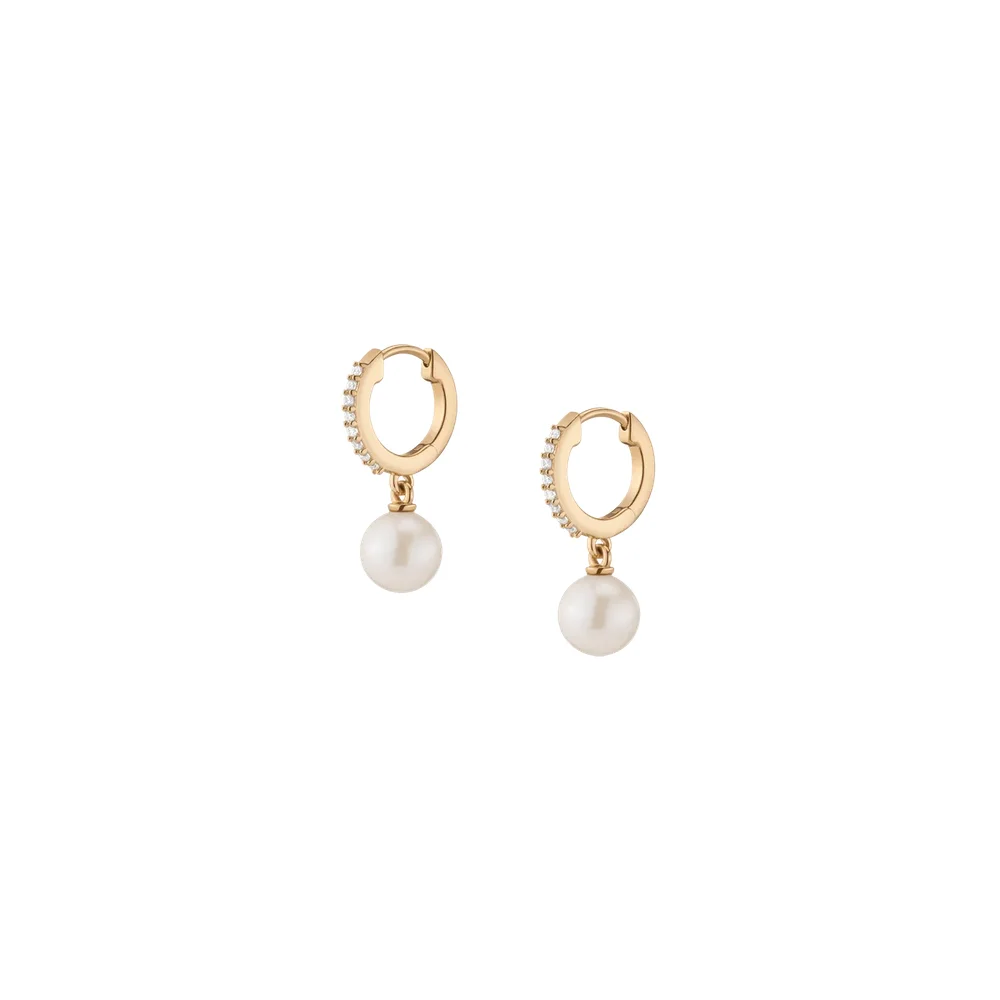 Diamond Pearl Huggie Earrings