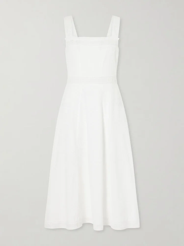 Artemis pleated embroidered cotton-bouclé dress